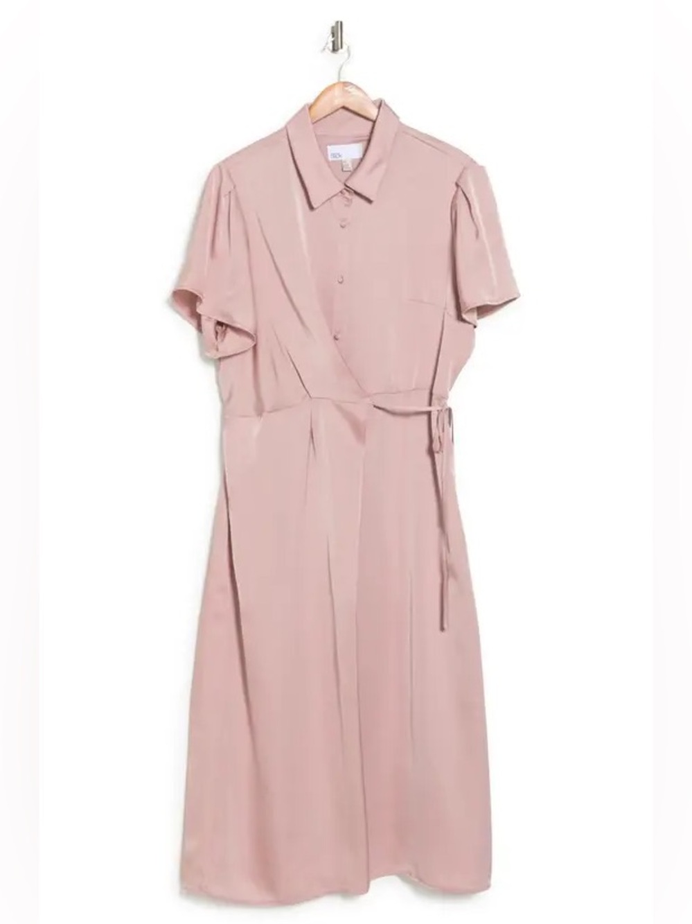Pink satin side wrap dress